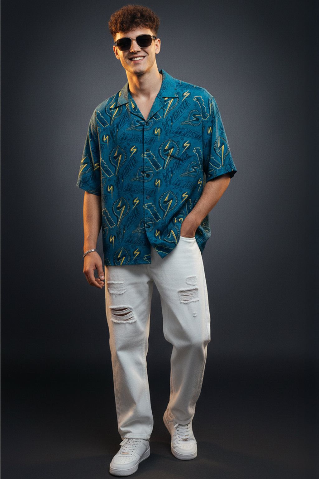 Lightning Bolt Blue All Over Print Oversized Exclusive Shirt