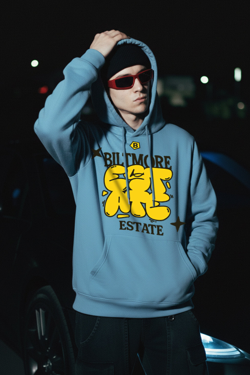 Biltmore Haritage Blue Oversized Printed Hoodie