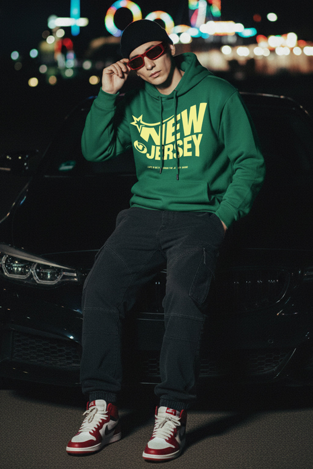 New jersey Green Oversized Printed Hoodie