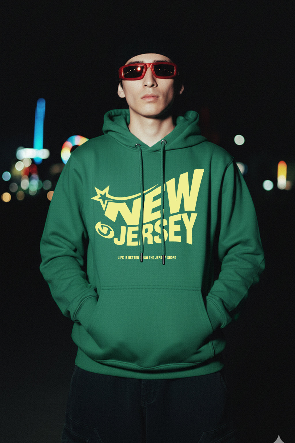 New jersey Green Oversized Printed Hoodie