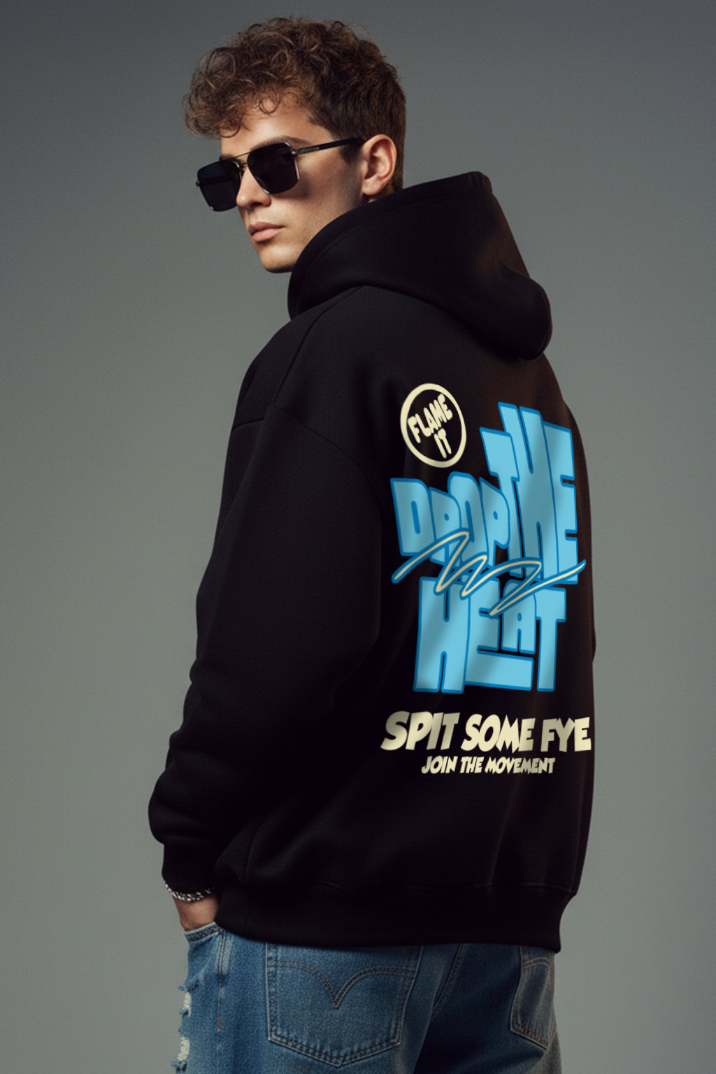 Drop The Heat Black Oversized Printed Hoodie