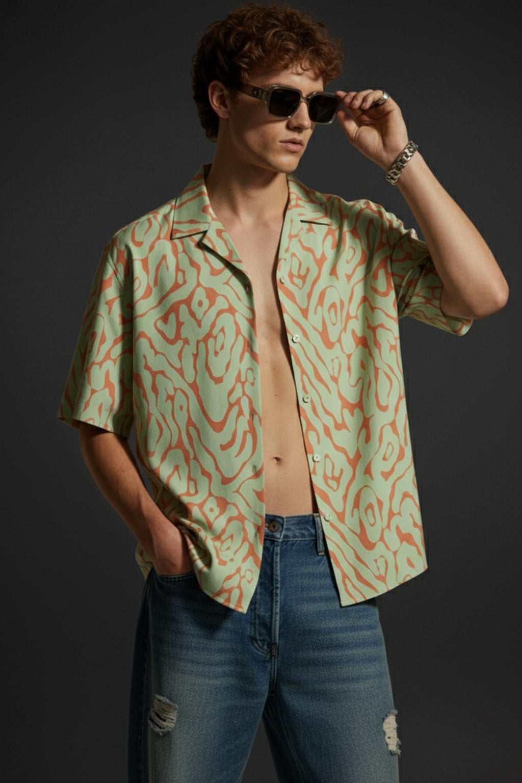 Coral Wave Orange All Over Print Oversized Exclusive Shirt
