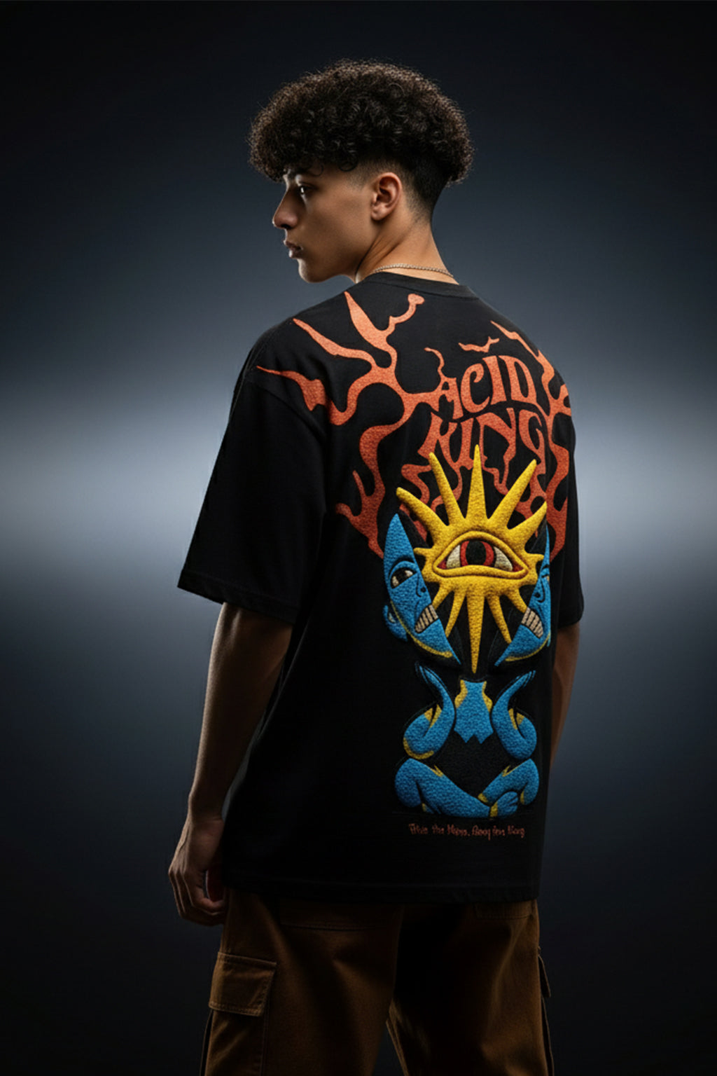 Acid King Black Oversized Puff Printed Exclusive T-shirt