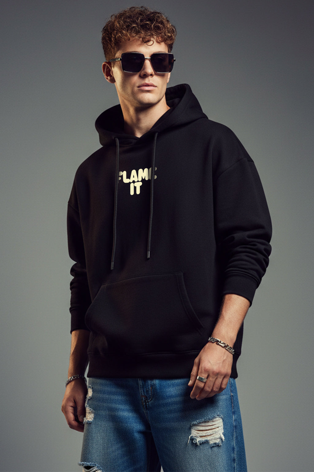 Drop The Heat Black Oversized Printed Hoodie