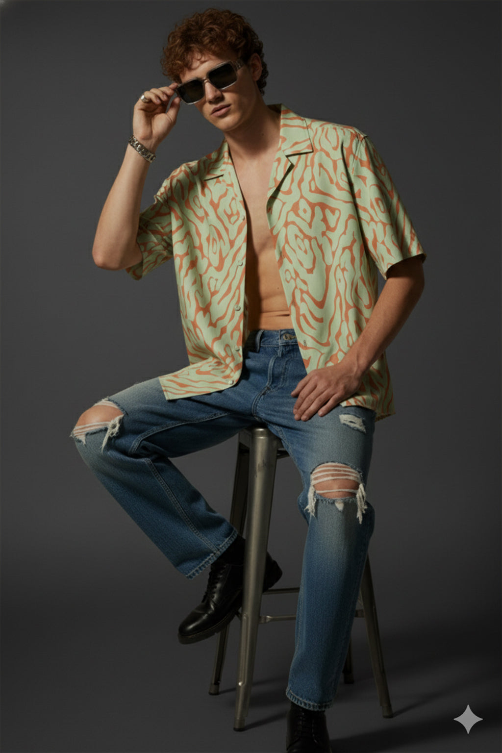 Coral Wave Orange All Over Print Oversized Exclusive Shirt
