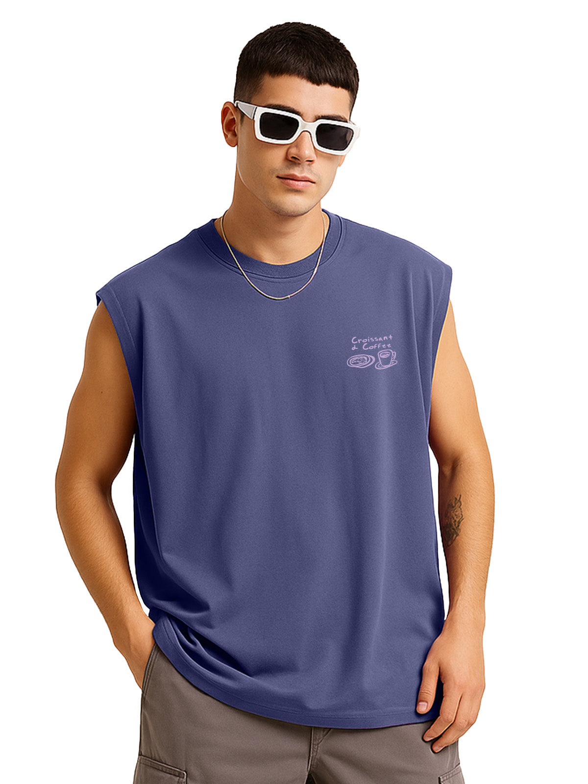Street Cafe Skipper Blue Oversized Printed Vest