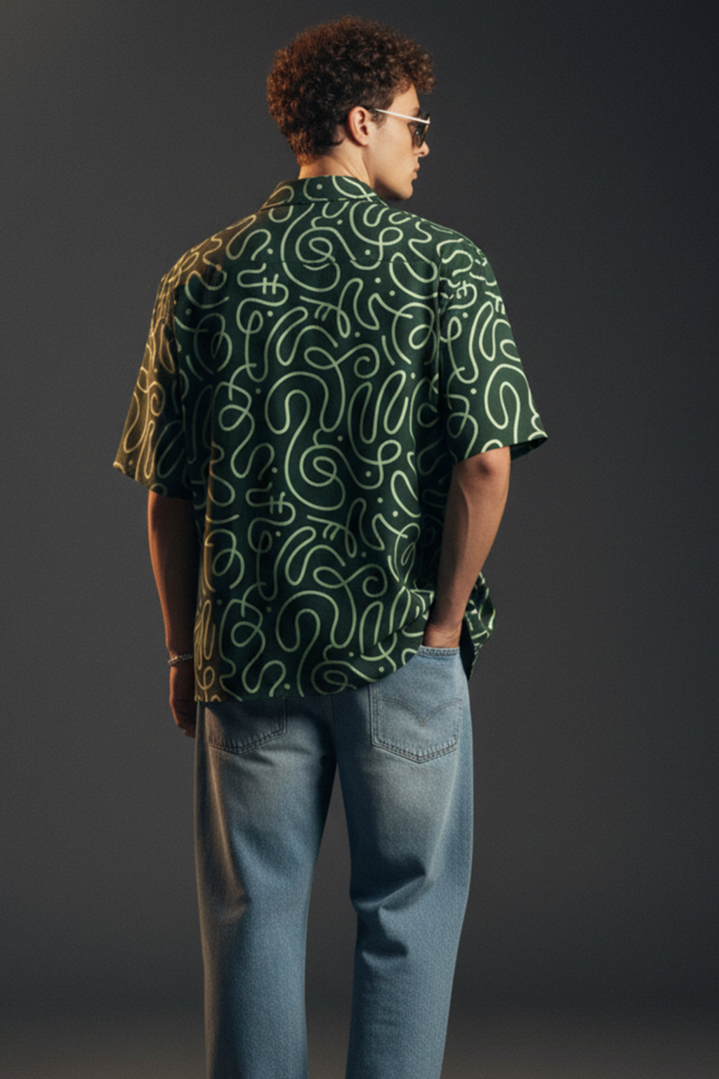 Abstract Maze Green All Over Print Oversized Exclusive Shirt