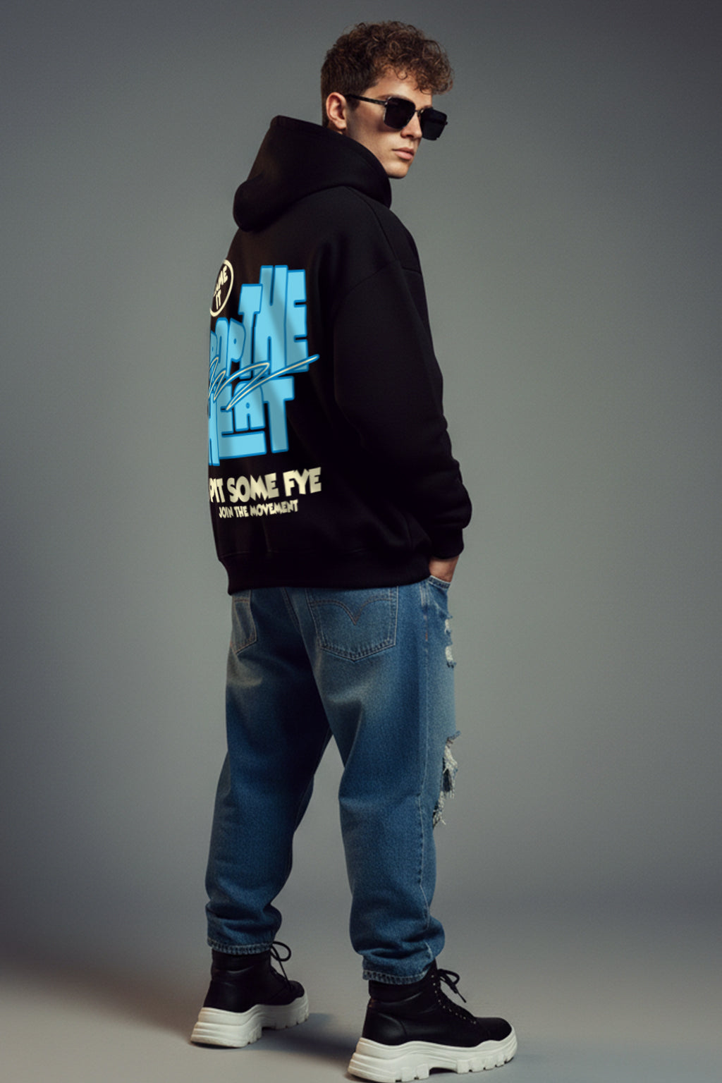 Drop The Heat Black Oversized Printed Hoodie