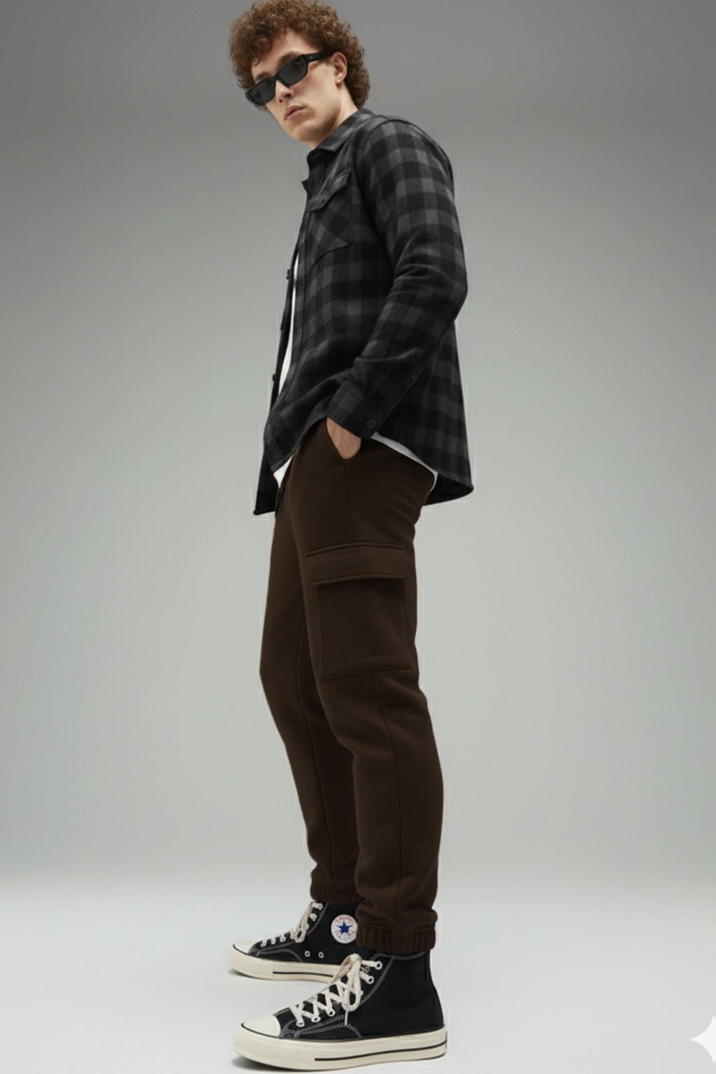 Brown Solid Baggy Fit Cargo Joggers