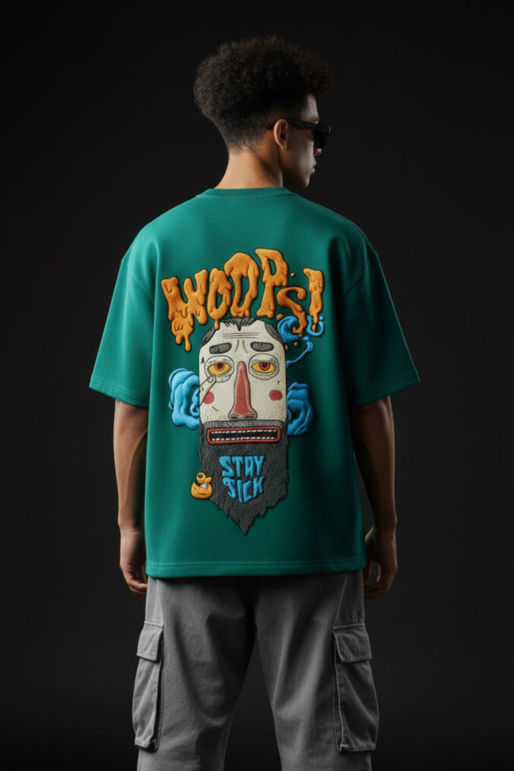 Stay Sick Green Oversized Puff Printed Exclusive T-shirt