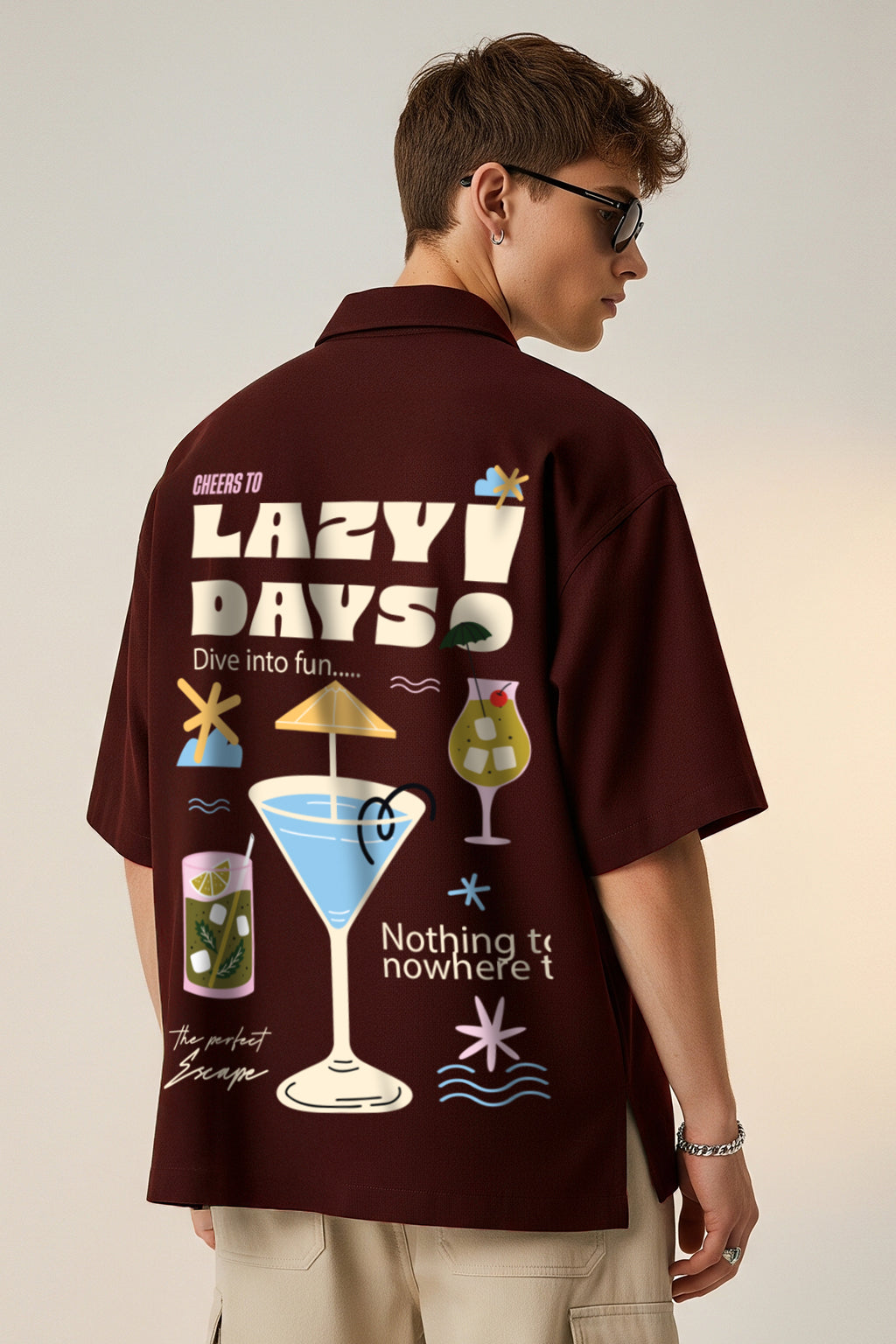 Lazy Days Brown Oversized Printed Exclusive Shirt