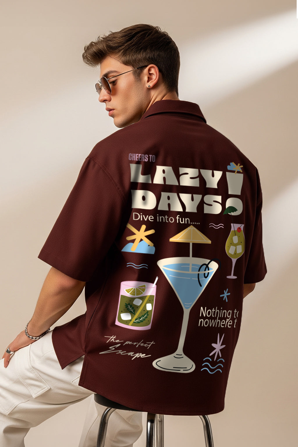 Lazy Days Brown Oversized Printed Exclusive Shirt