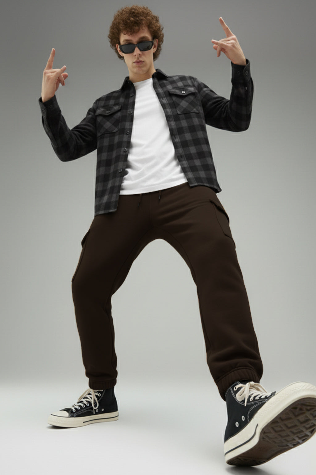 Brown Solid Baggy Fit Cargo Joggers