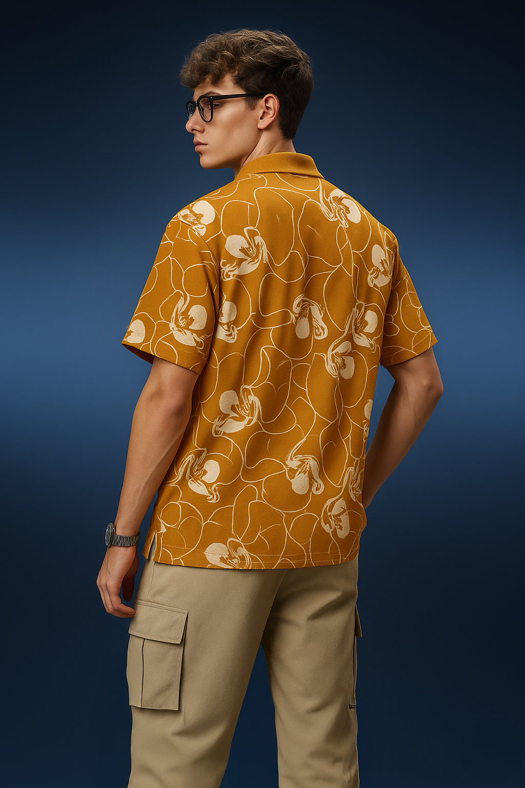 Golden Ochre Floral All Over Print Oversized Exclusive Shirt