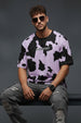 Cow Lilac Oversized All Over Animal Printed T-shirt