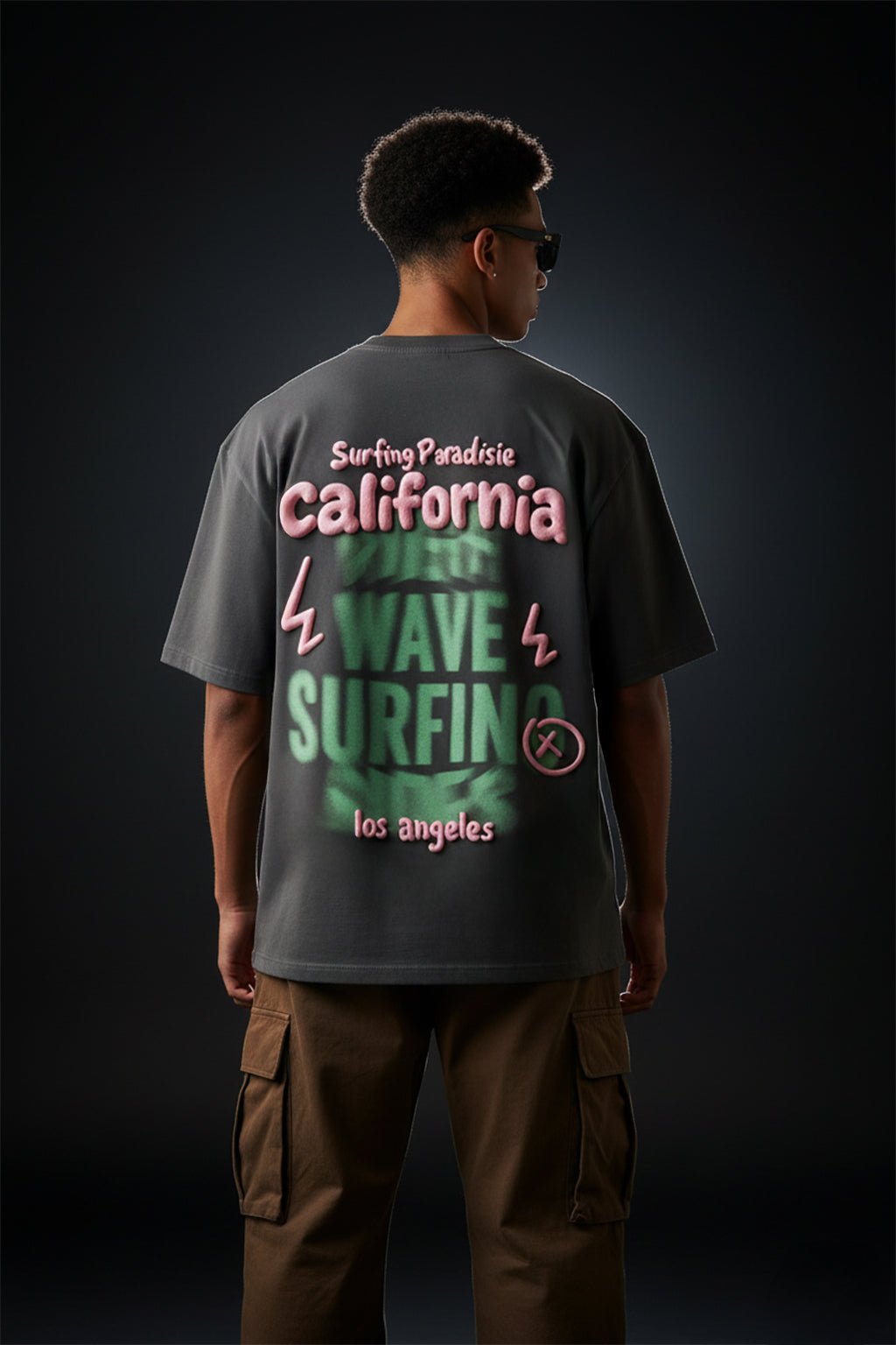 California Dark Grey Oversized Puff Printed Exclusive T-shirt