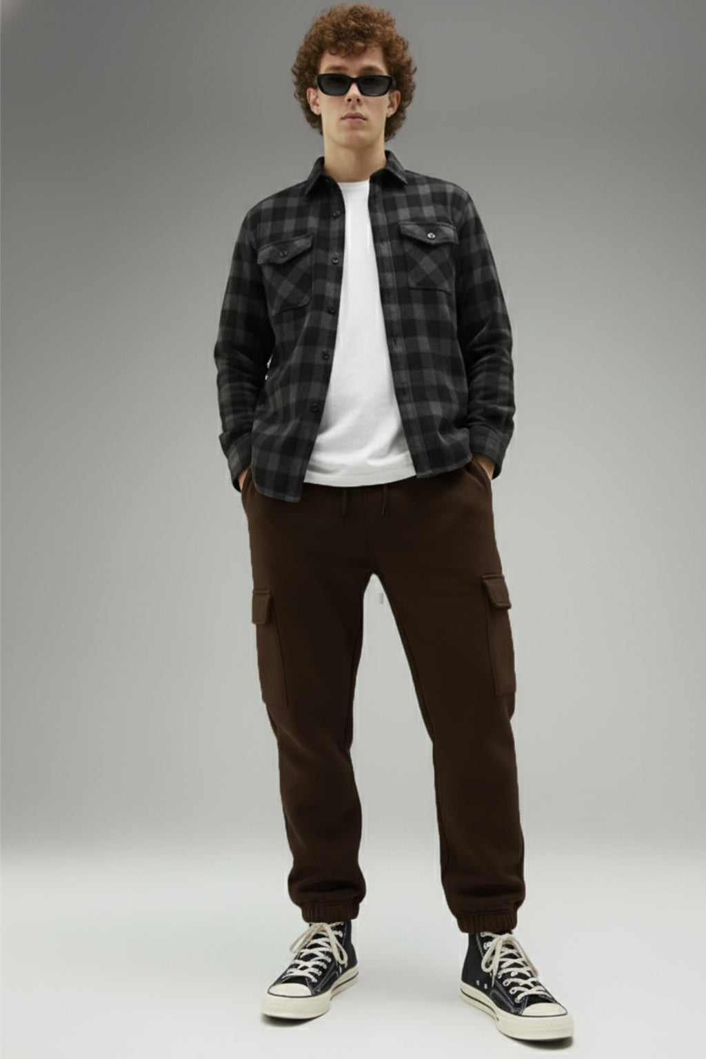 Brown Solid Baggy Fit Cargo Joggers