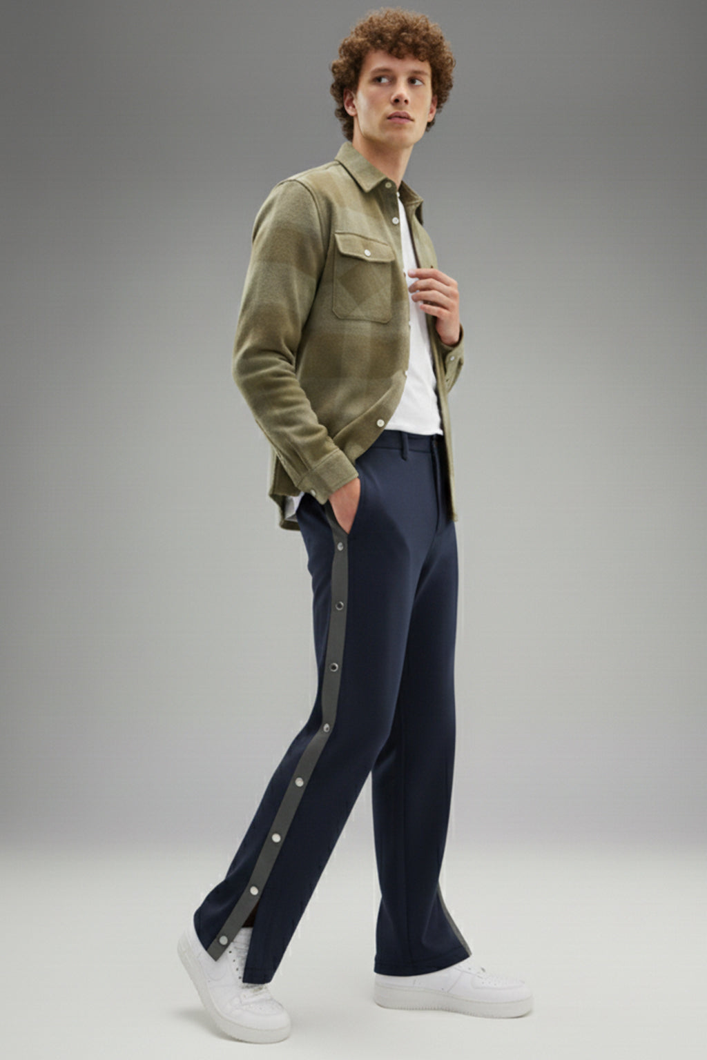 Navy and Grey Side Stripe Button Knitted Cargo