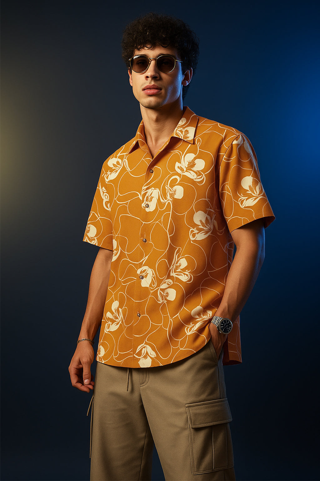 Golden Ochre Floral All Over Print Oversized Exclusive Shirt