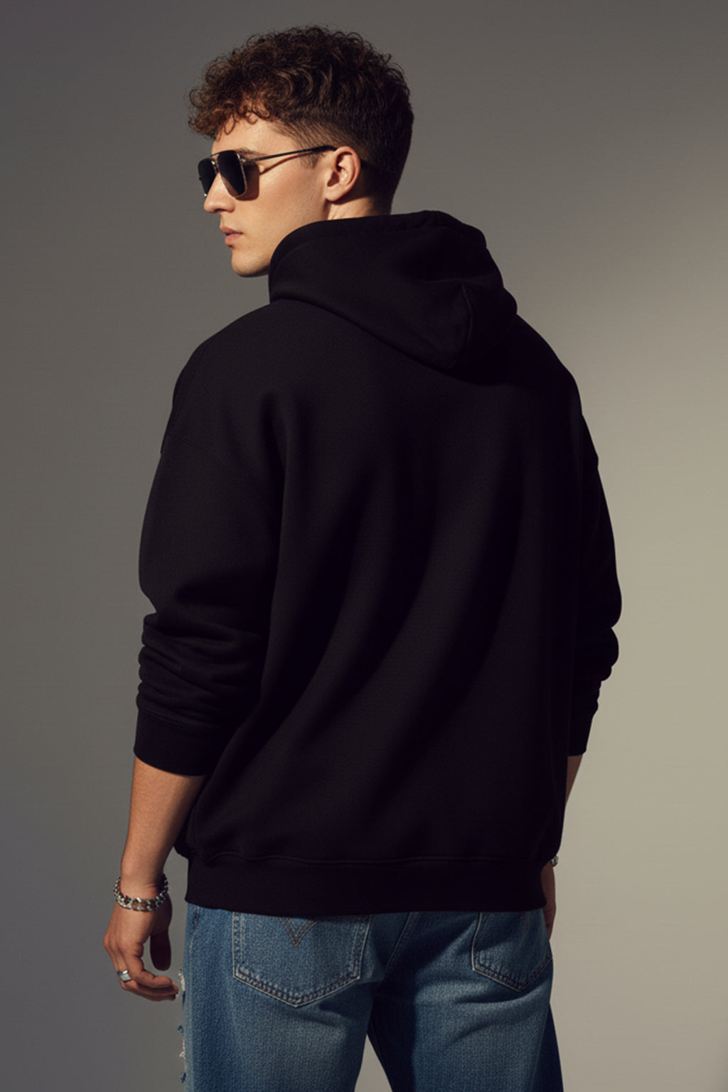 Black Plain Oversized Fit Hoodie