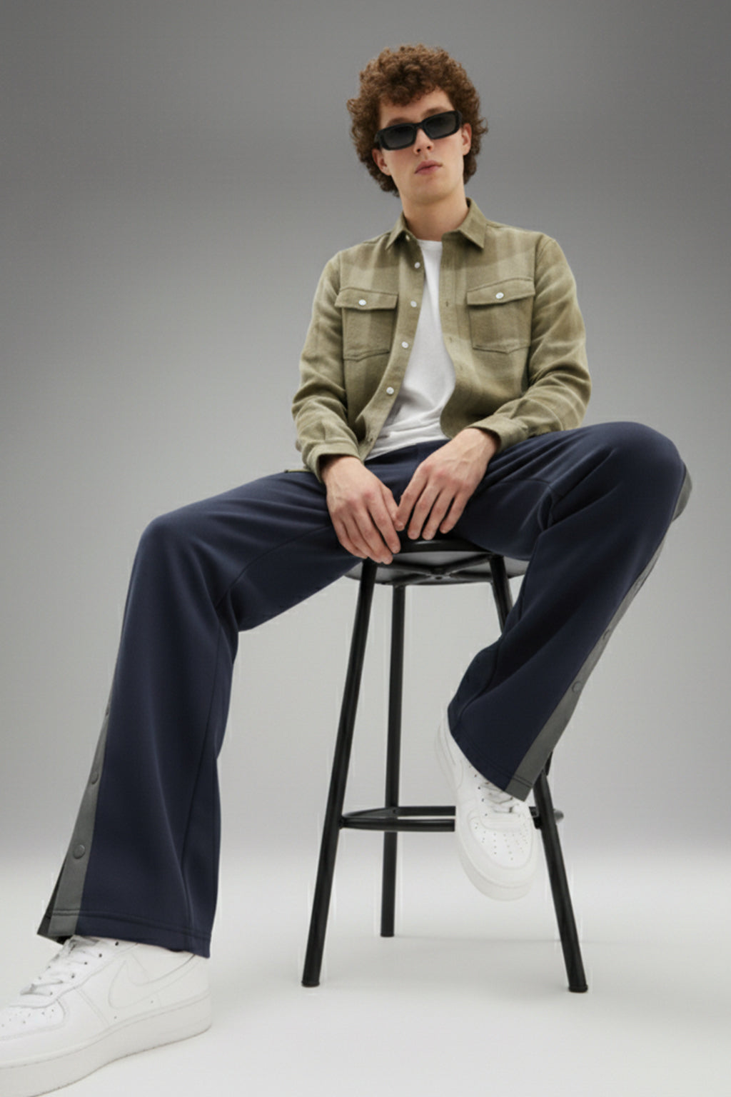 Navy and Grey Side Stripe Button Knitted Cargo