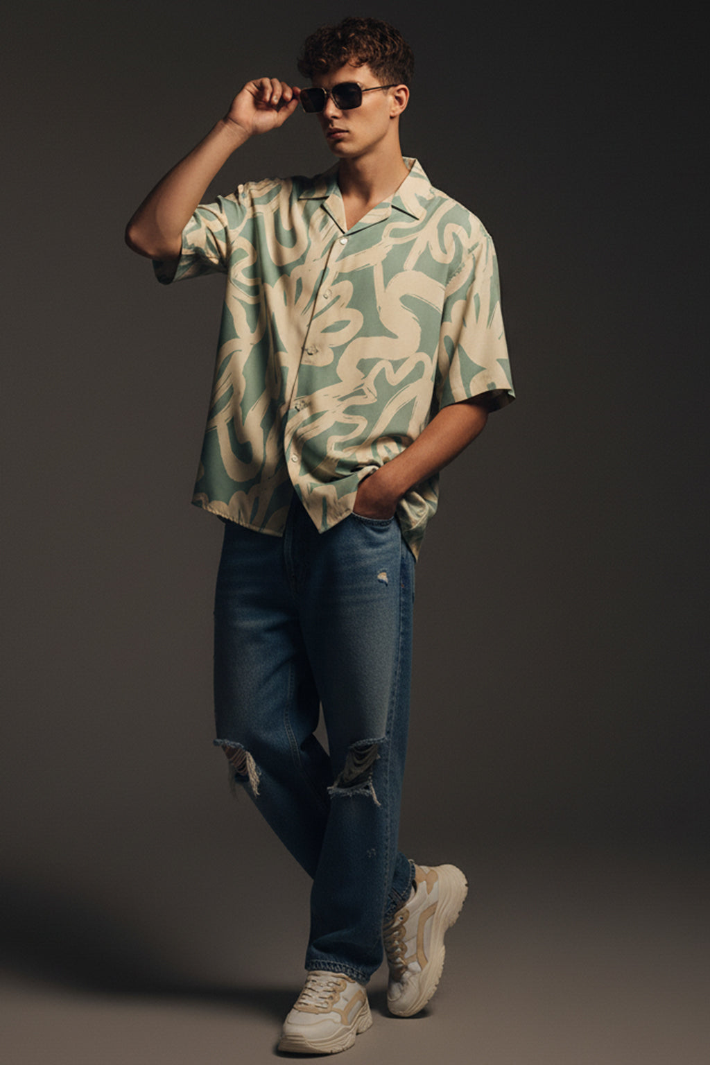 Coastal Canvas Beige All Over Print Oversized Exclusive Shirt