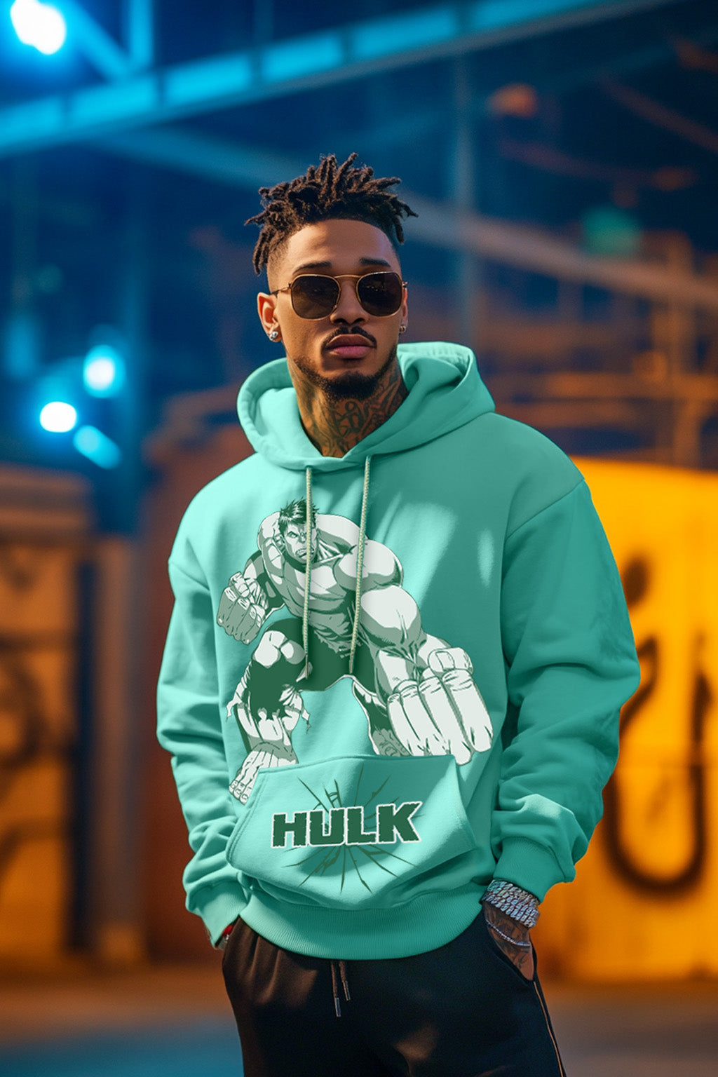 Hulk Green Front Printed Regular Fit Hoodie