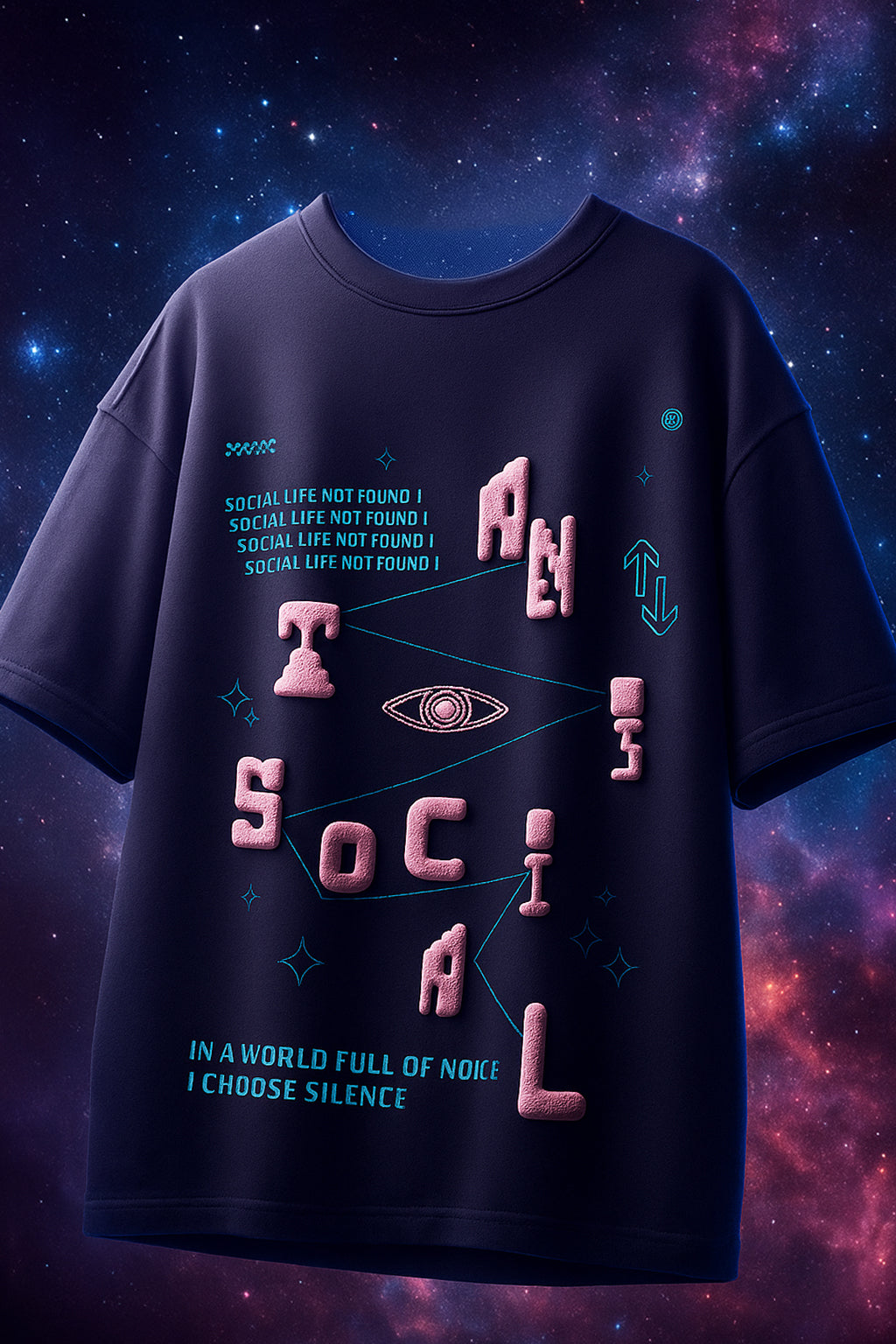 Antisocial Skipper Blue Oversized Puff Printed Exclusive T-shirt