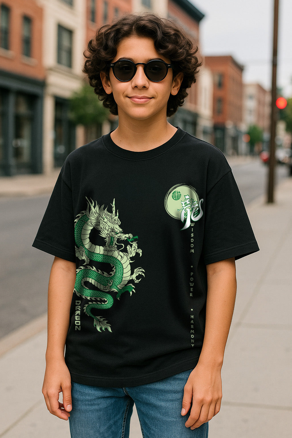 Dragon Black Oversized Graphic Front Printed Boys T-shirt