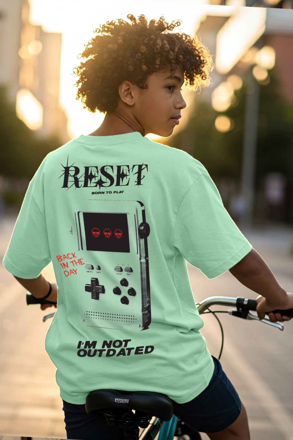 Reset Mint Green Oversized Graphic Printed Boys T-shirt