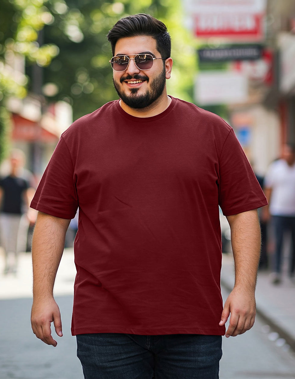 Maroon Plain Plus Size T-shirt