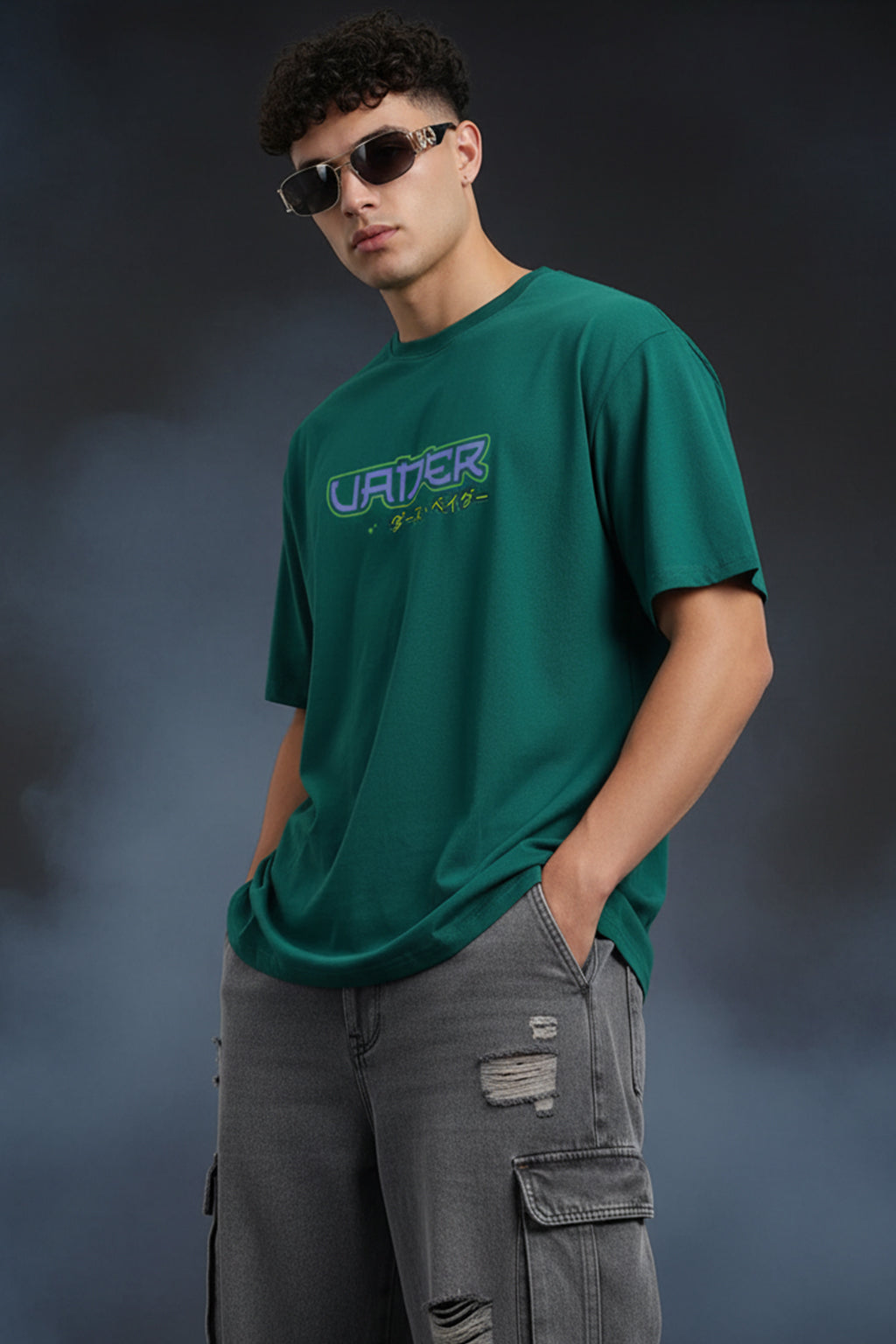 Darth Under Star Wars Green Oversized Back Graphic Printed T-shirt