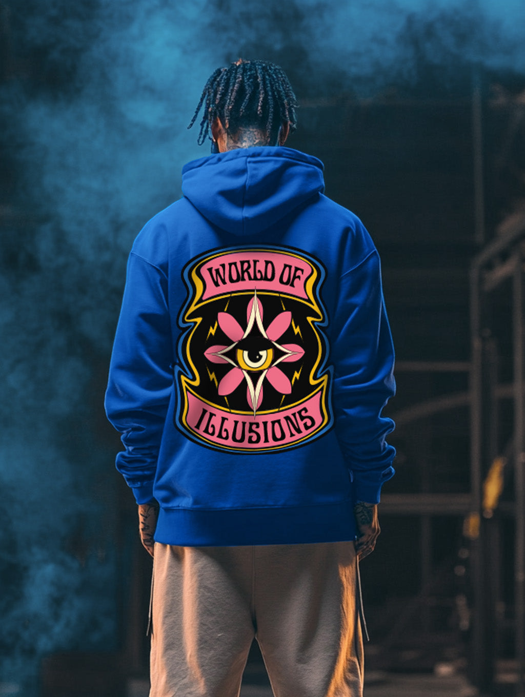 World of Illusions Blue Back Printed Regular Fit Hoodie