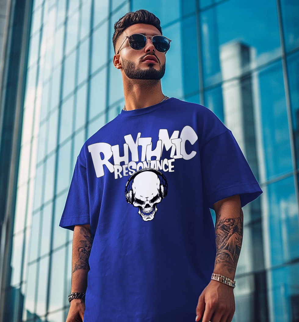 RHYTHMIC Royal Blue Oversized Typographic Front Printed T-shirt