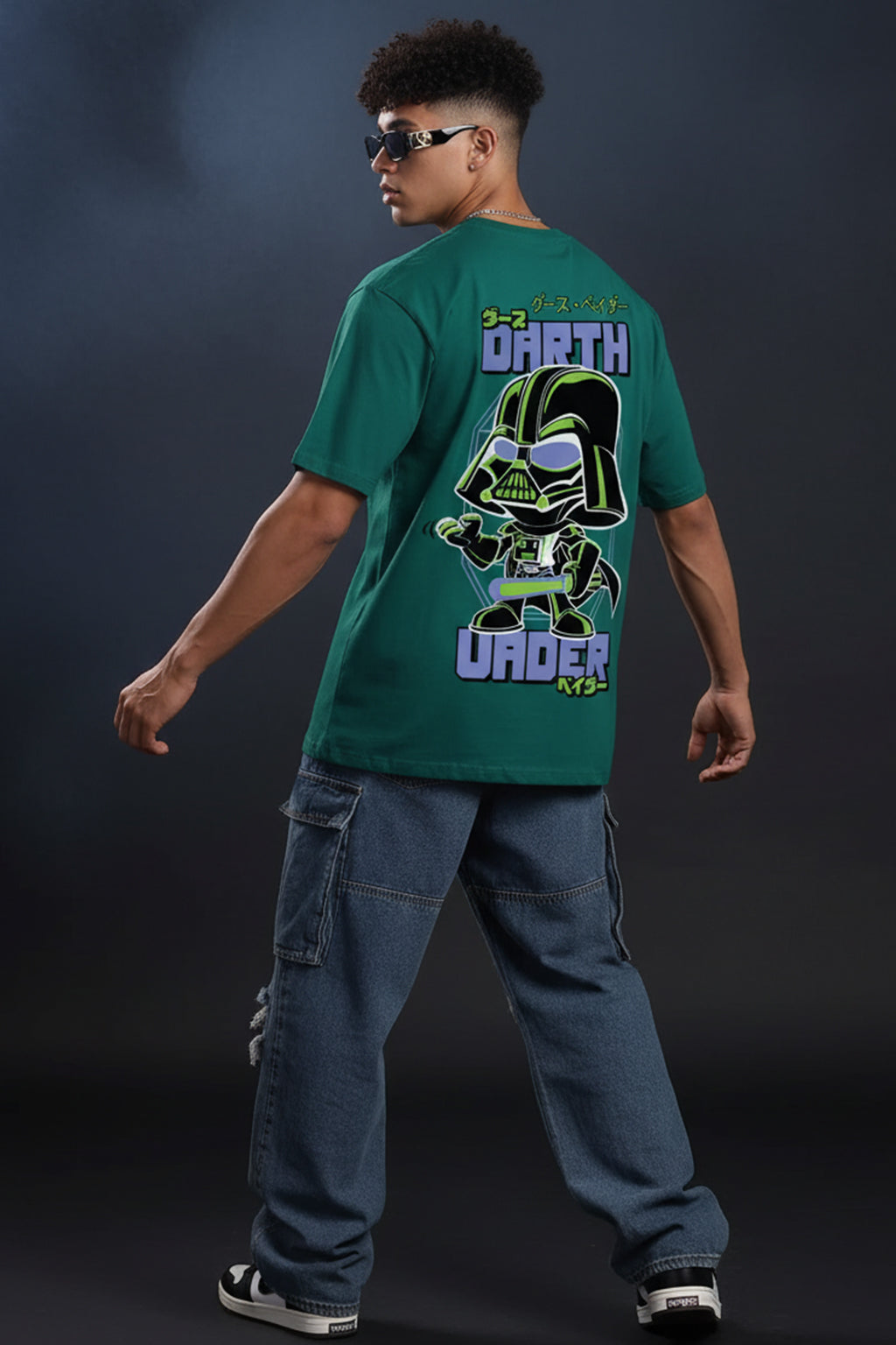 Darth Under Star Wars Green Oversized Back Graphic Printed T-shirt