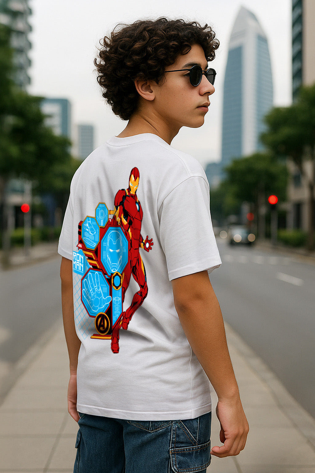 Ironman White Oversized Graphic Back Printed Boys T-shirt