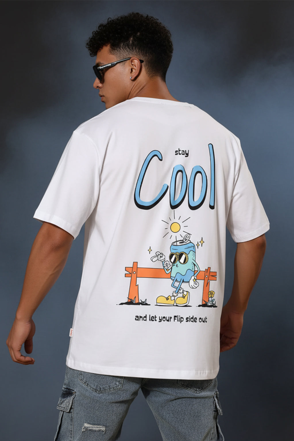 STAY COOL Oversized White Graphic Printed T-shirt
