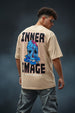 INNER IMAGE Beige Oversized Back Graphic Printed T-shirt