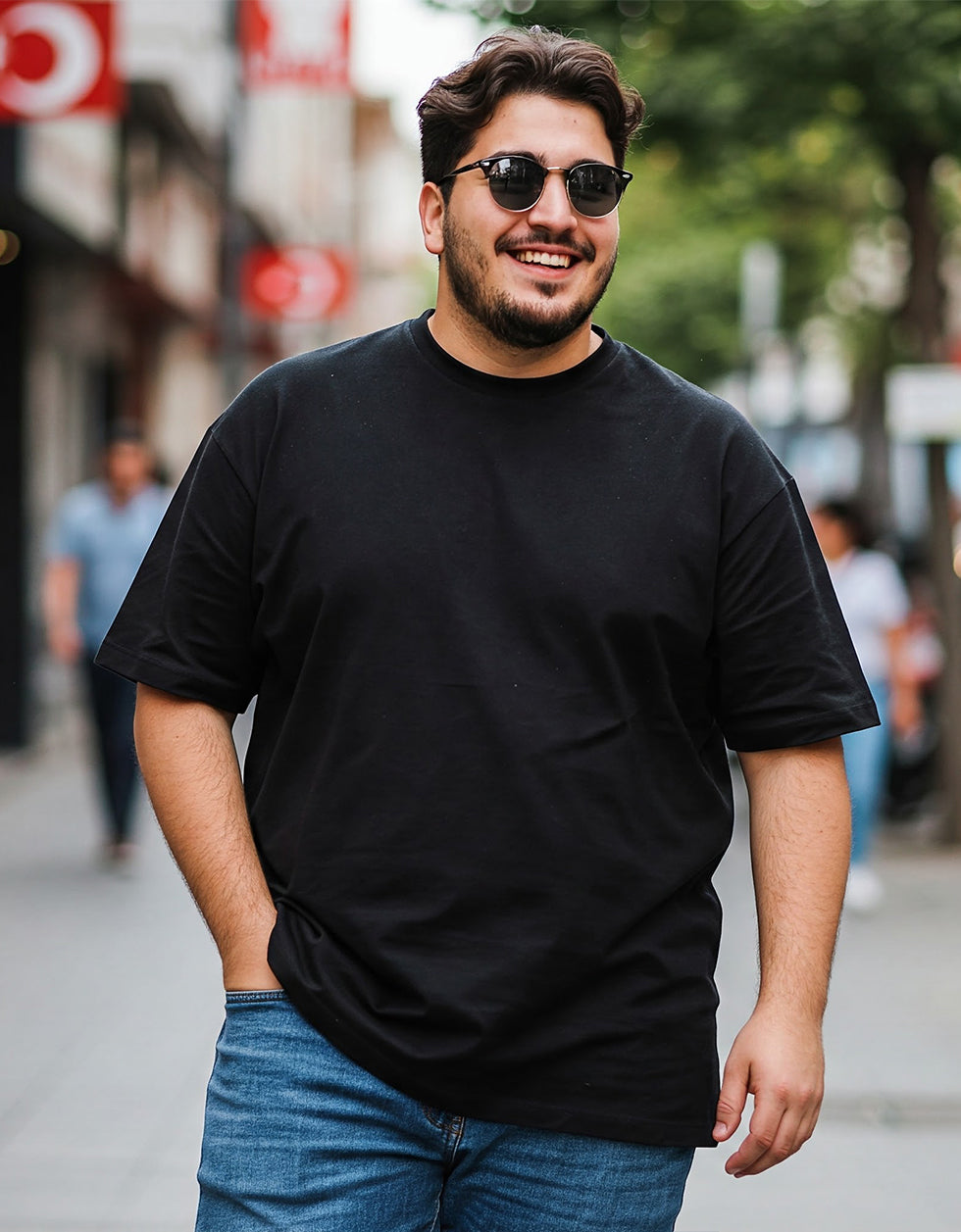 Black Plain Plus Size T-shirt