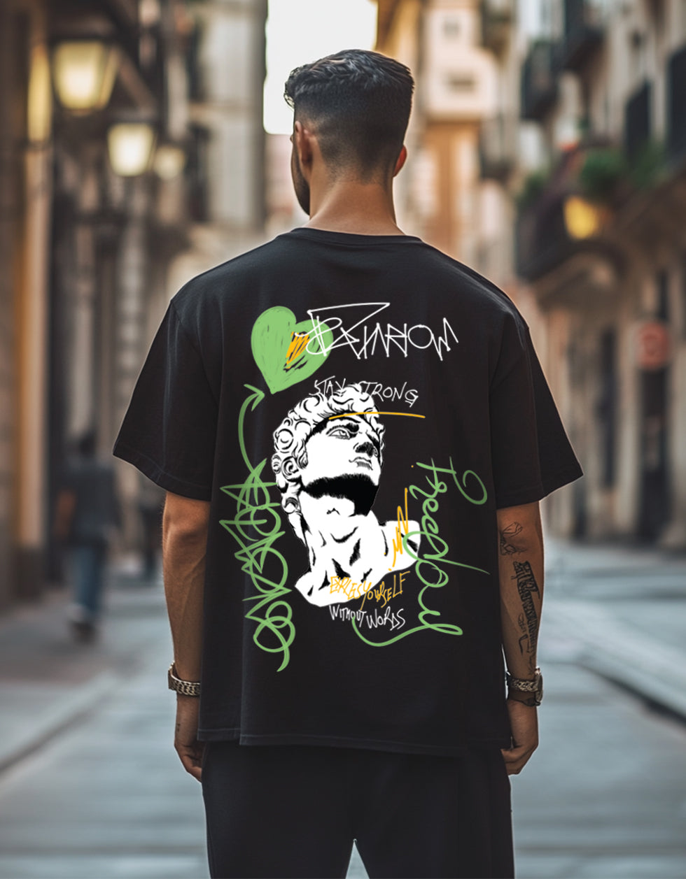 Stay Strong Black Oversized Back Graphic Printed T-shirt