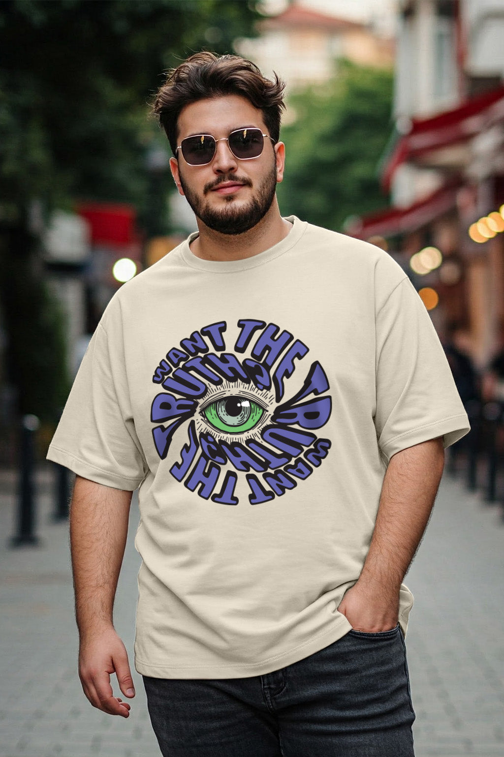 Truth Beige Graphic Printed Plus Size T-shirt