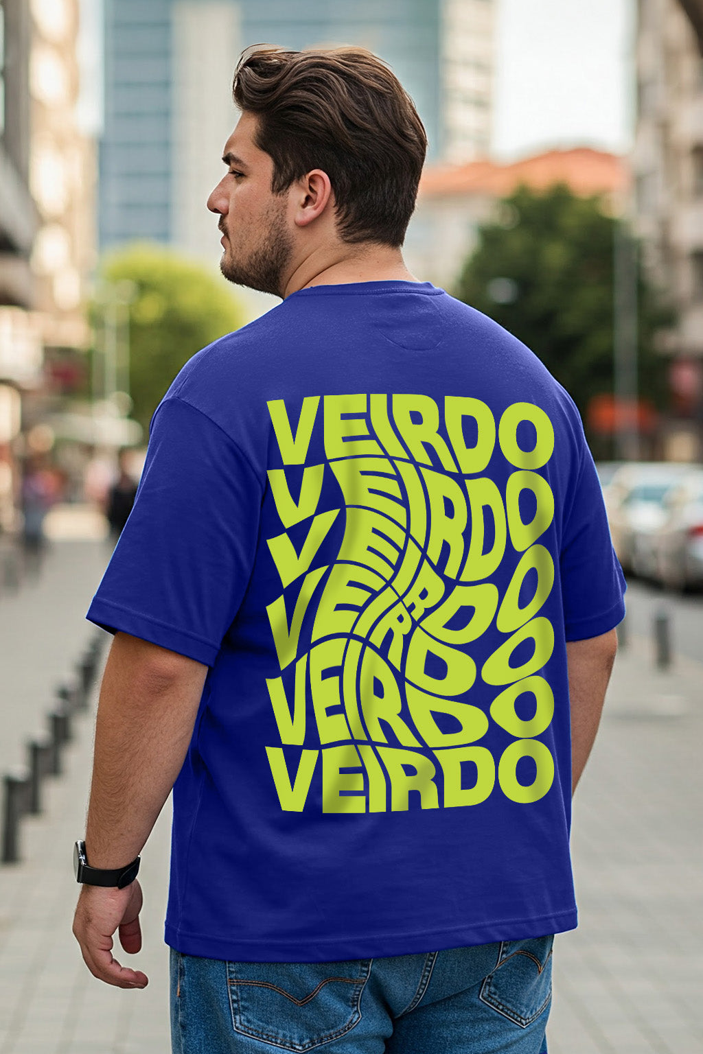 Veirdo Blue Graphic Printed Plus Size T-shirt