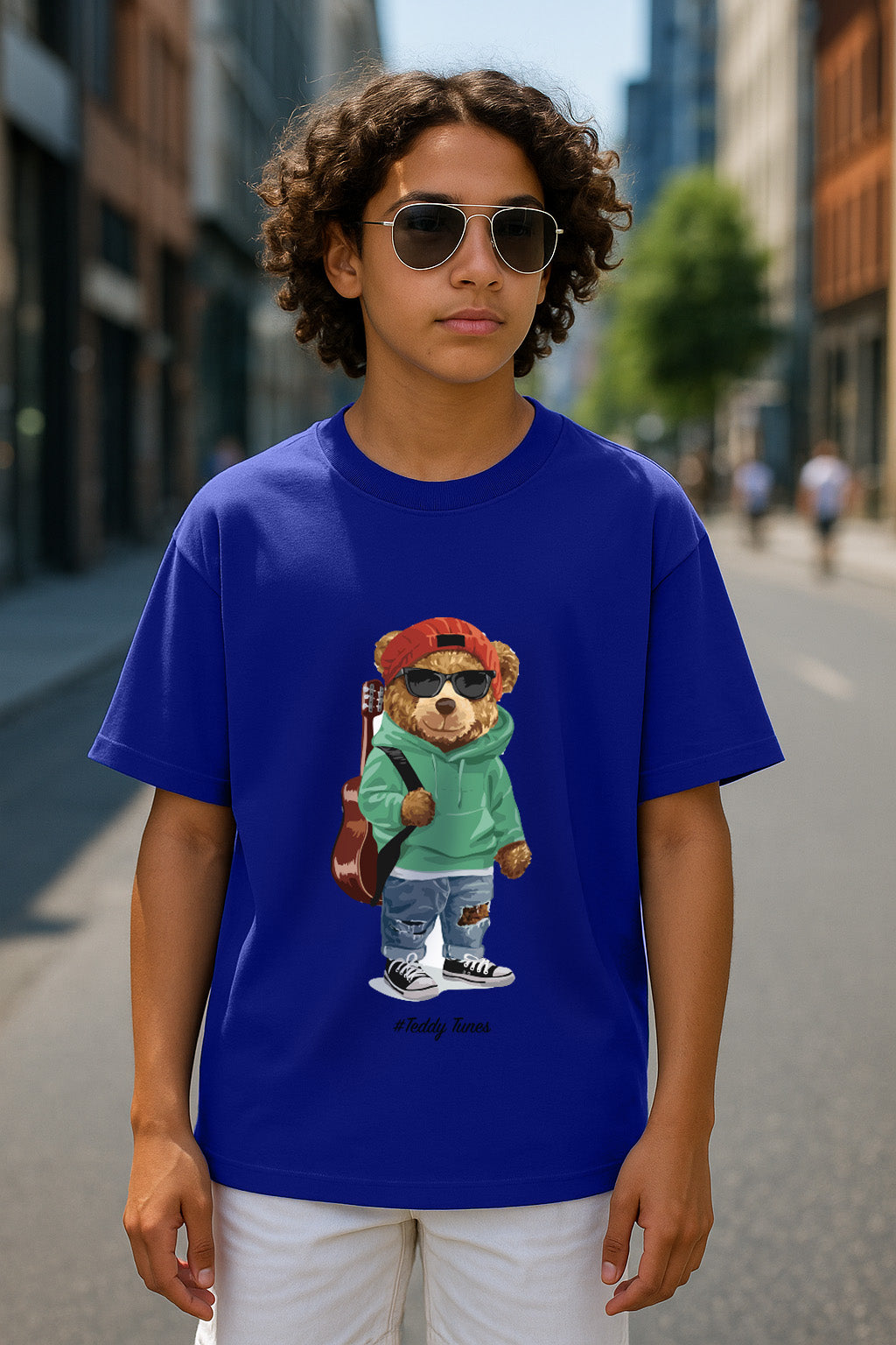 Teddy Tunes Blue Oversized Graphic Front Printed Boys T-shirt