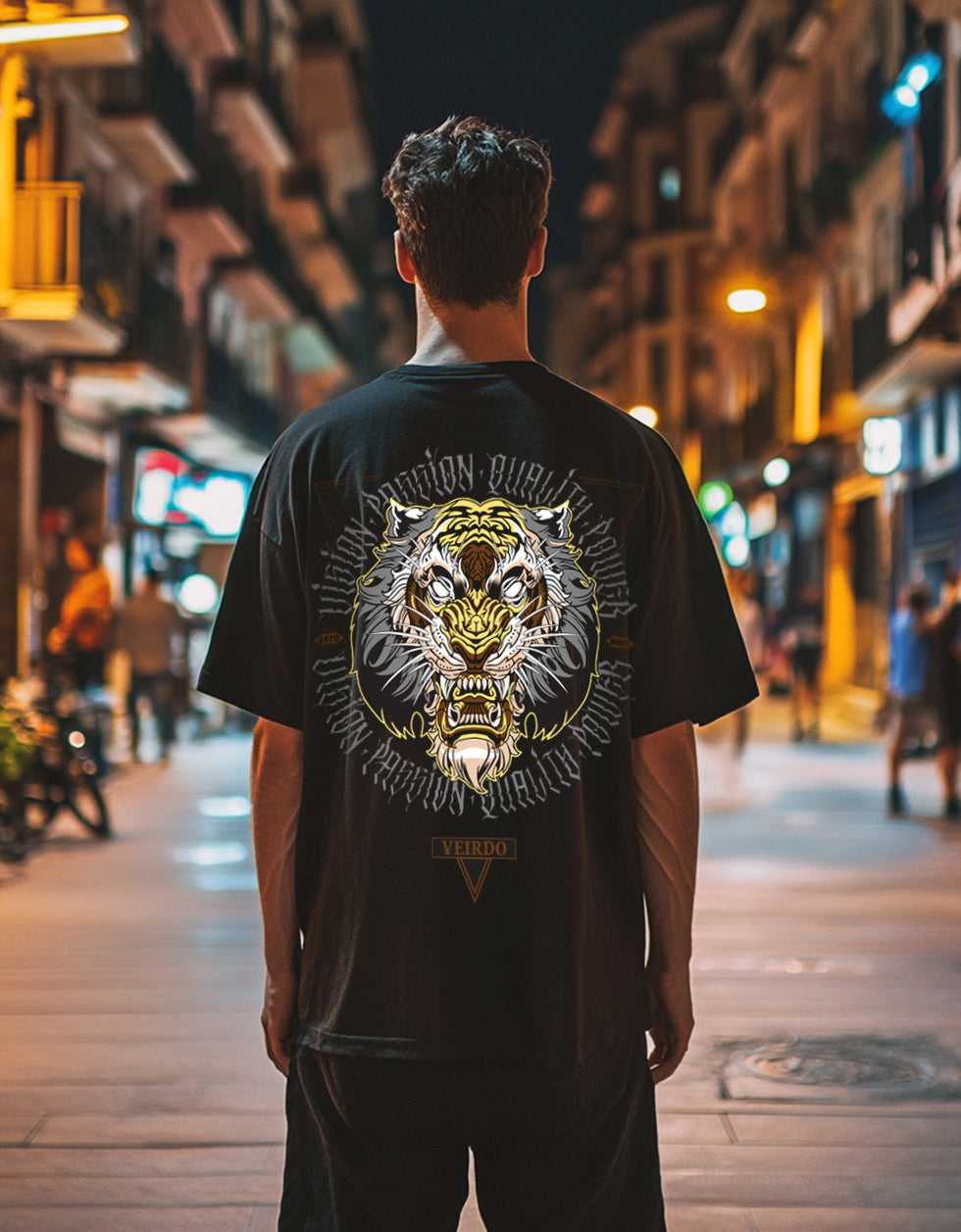 Tiger Black Oversized Back Graphic Printed T-shirt