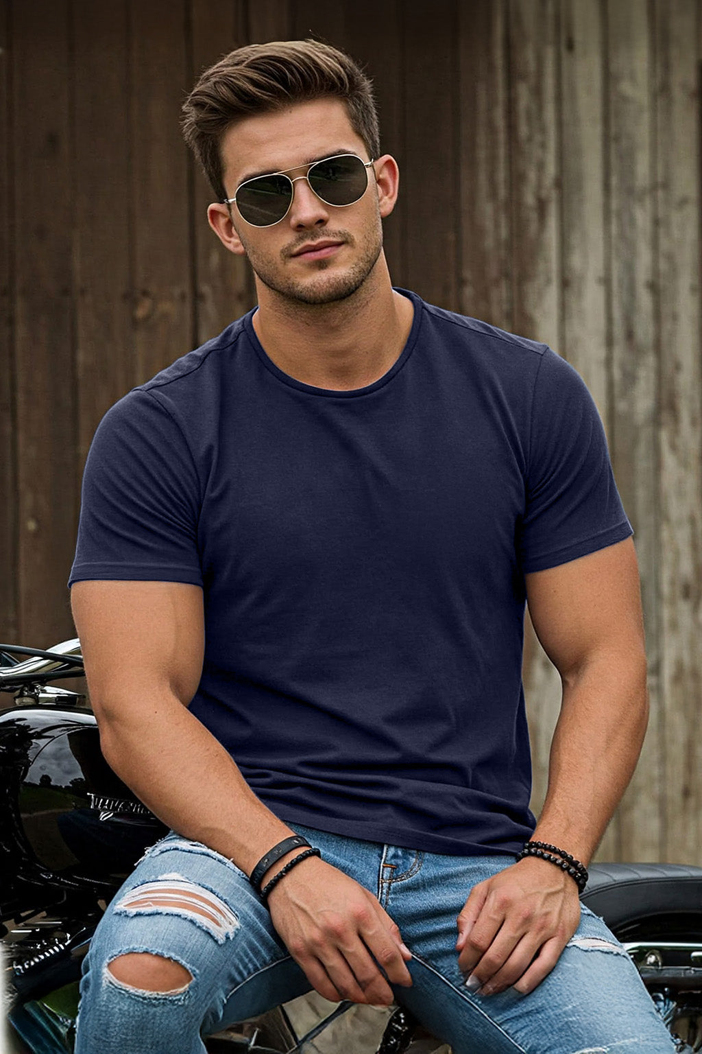 Navy Plain Regular Fit Tshirt