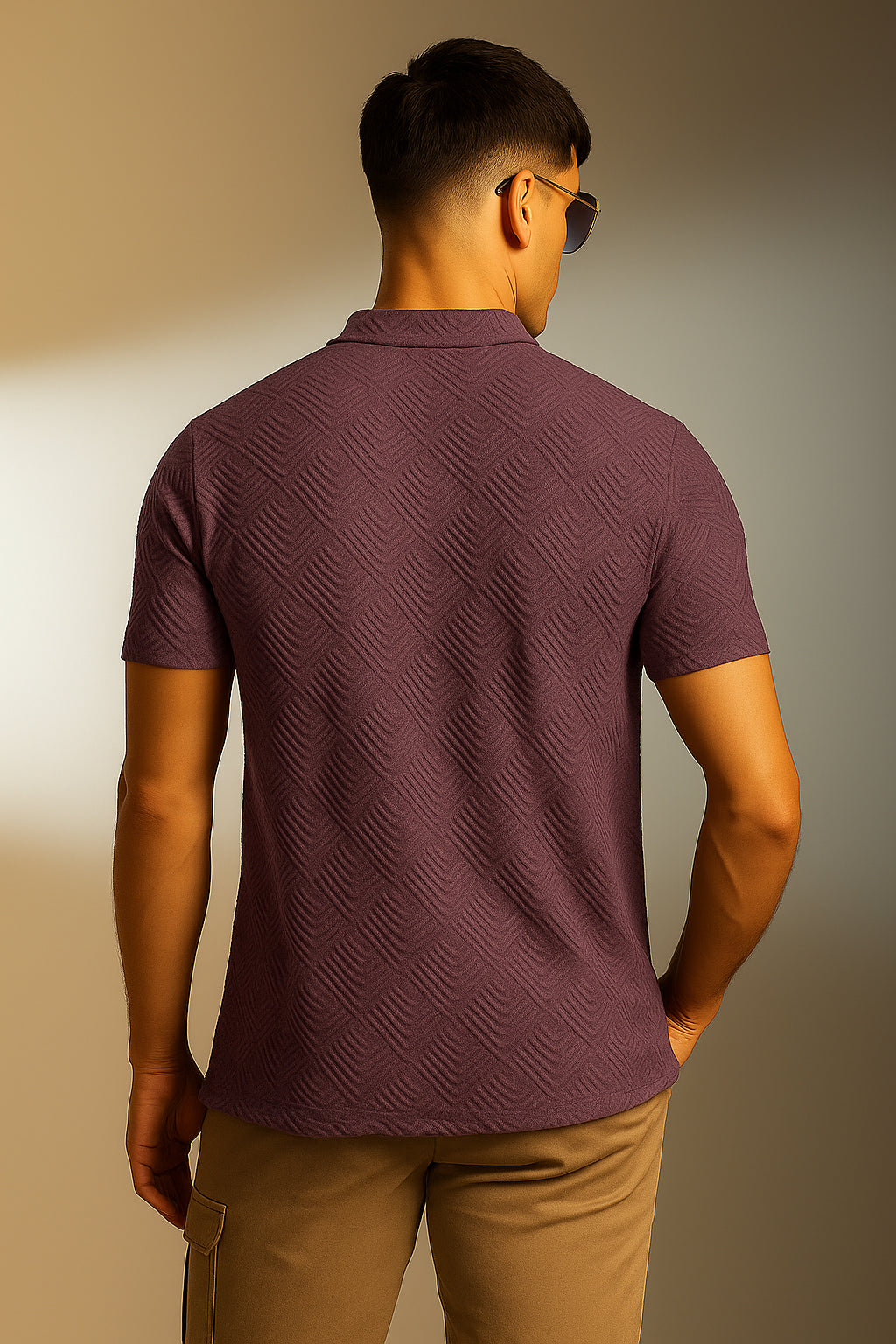 Maroon Jacquard Plain Regular Fit Button Polo T-shirt