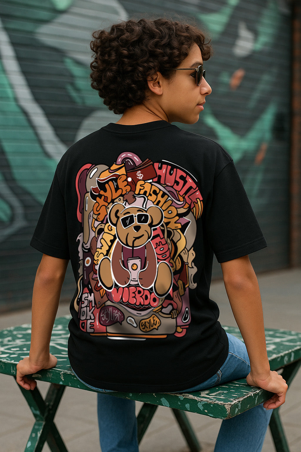 Teddy Black Oversized Graphic Back Printed Boys T-shirt