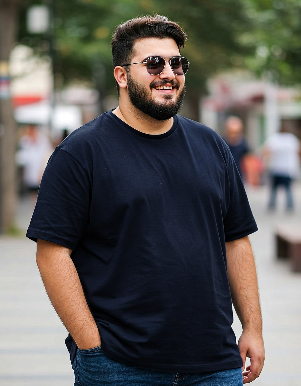 Navy Plain Plus Size T-shirt