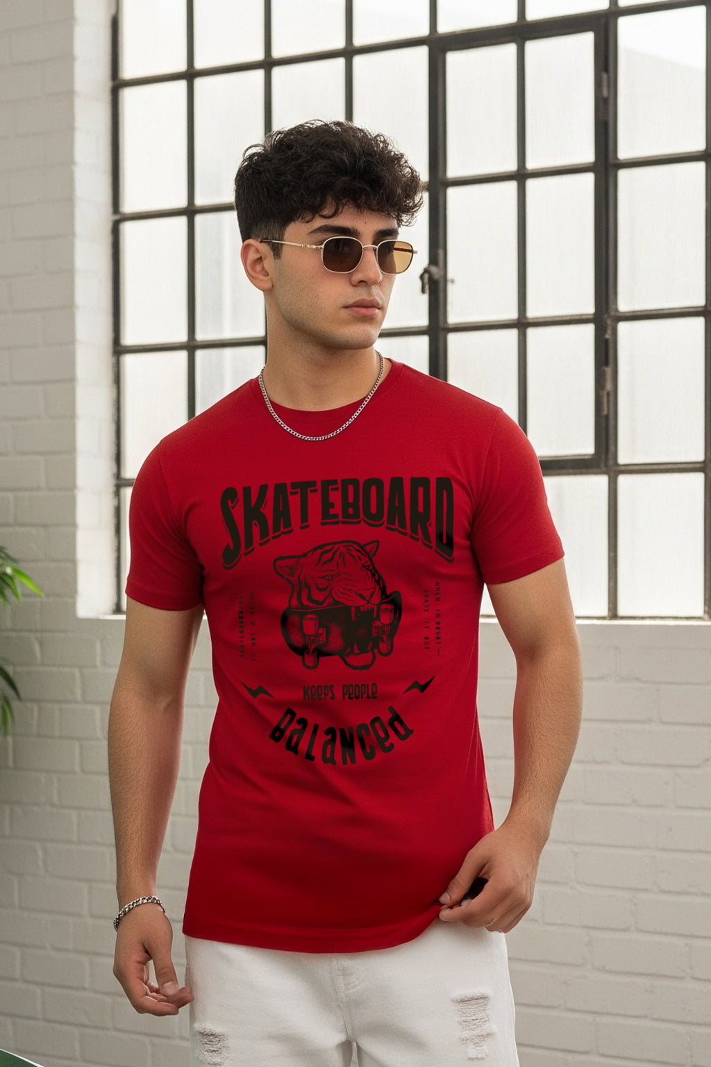 Skateboard Red Regular Fit Printed T-shirt