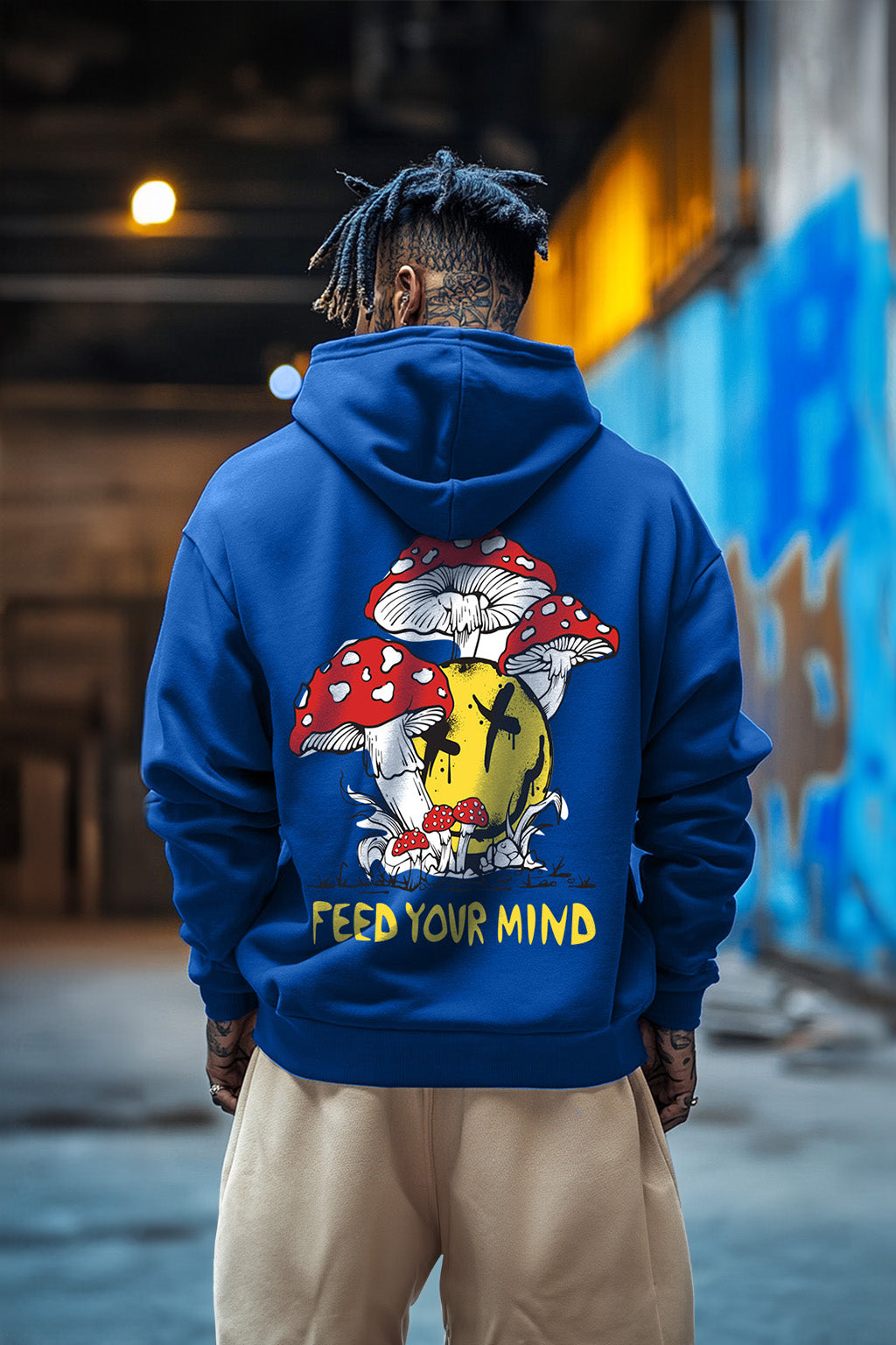 Feed Your Mind Blue Back Graphic Printed Regular Fit Hoodie